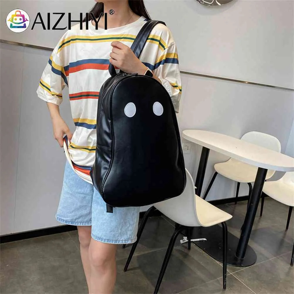 Halloween Ghost College Backpacks PU Leather School Bags