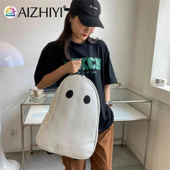 Halloween Ghost College Backpacks PU Leather School Bags