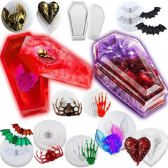 Halloween Silicone Epoxy Resin Molds Skull Hands Coffin Box Spider Jewelry Decor