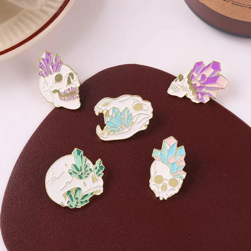 Skull Gem Ore Metal Enamel Pins Colorful Romance To Death Brooch