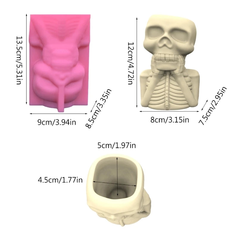 Halloween Skull Gypsum Flower Pot Silicone Mold