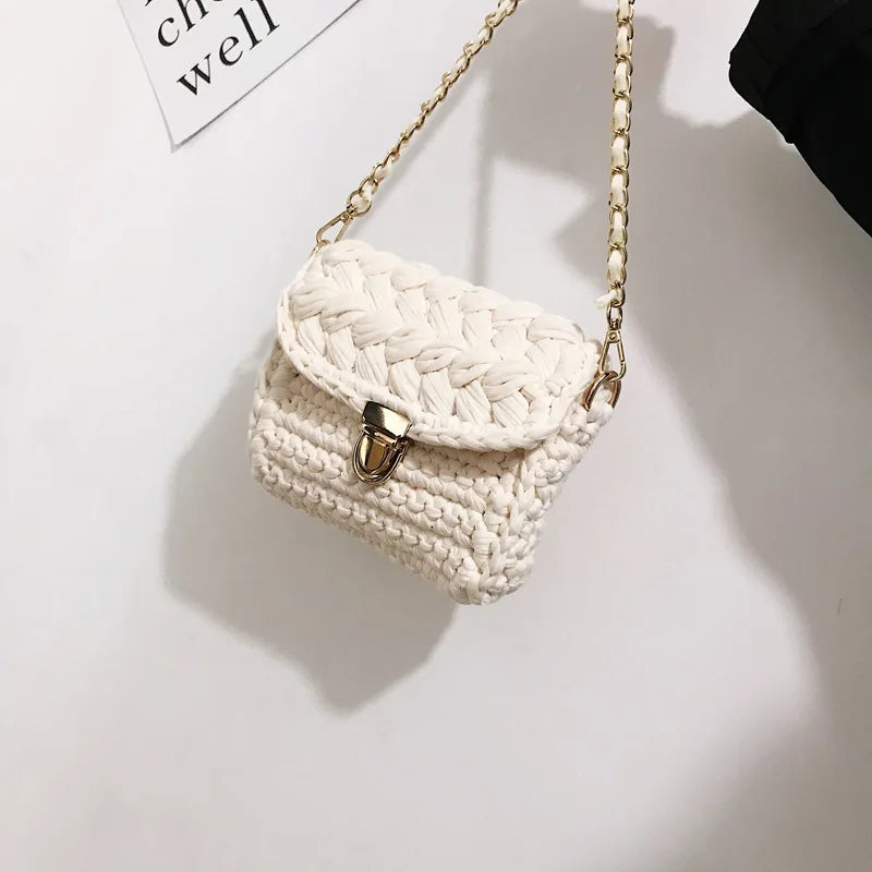 Woven Crossbody Bag Chains Handbag for Women Small Square Purses