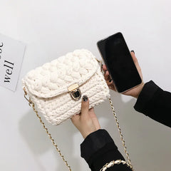 Woven Crossbody Bag Chains Handbag for Women Small Square Purses
