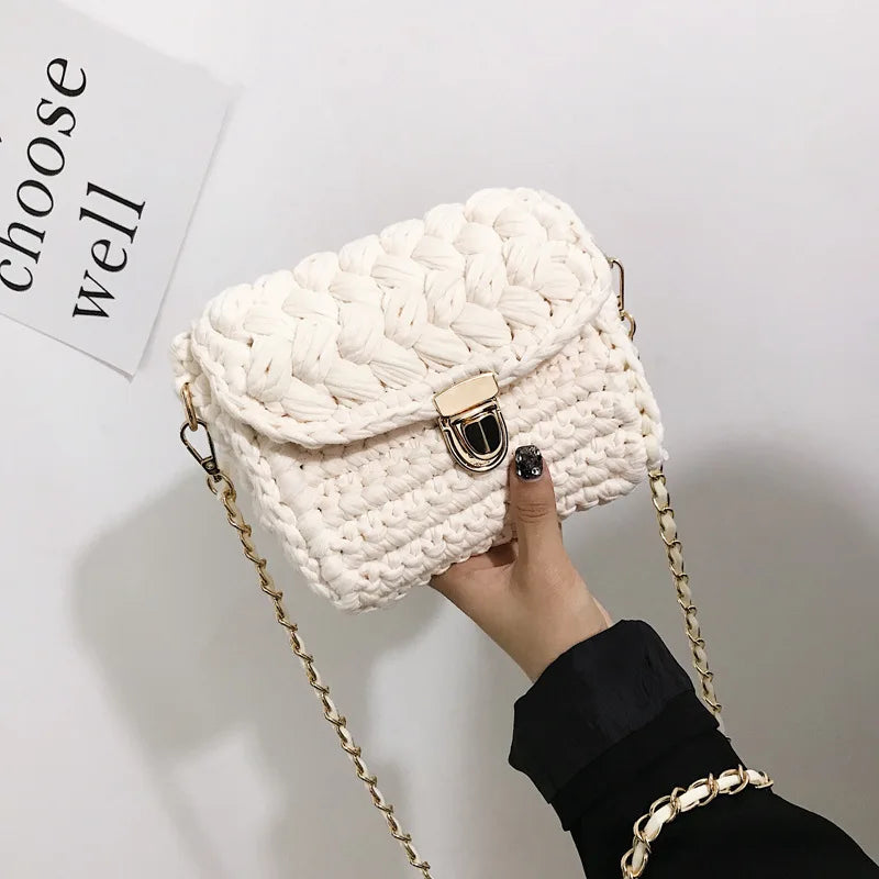 Woven Crossbody Bag Chains Handbag for Women Small Square Purses