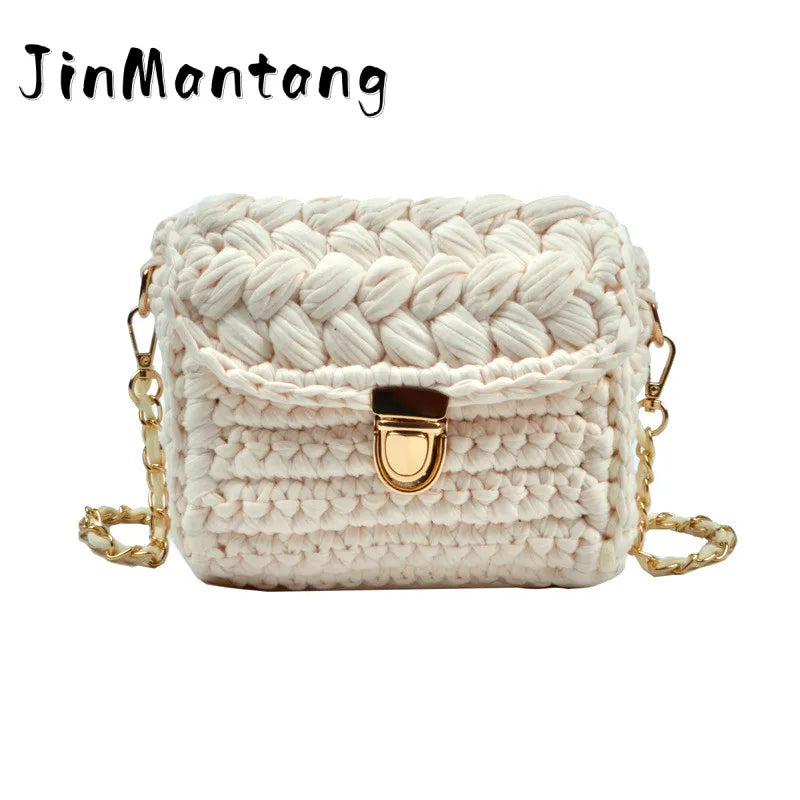 Woven Crossbody Bag Chains Handbag for Women Small Square Purses