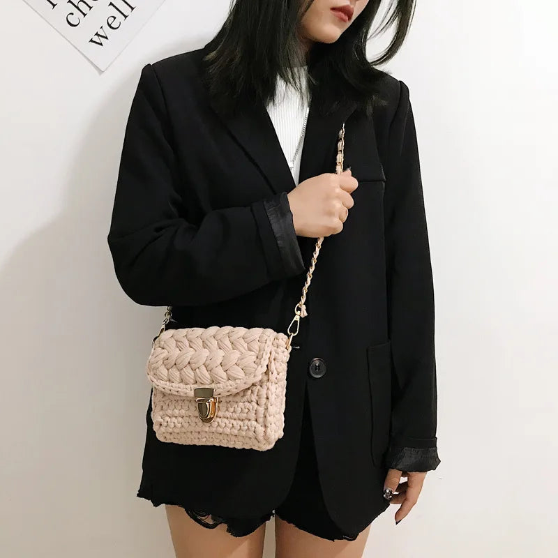 Woven Crossbody Bag Chains Handbag for Women Small Square Purses