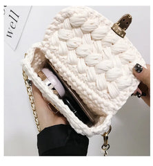 Woven Crossbody Bag Chains Handbag for Women Small Square Purses