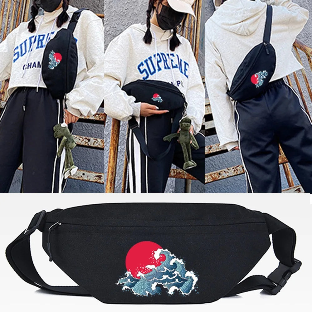 Hand-Pulled Noodle Print Waist Bag Women Leisure Chest Pack