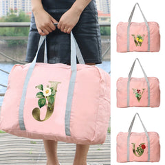 Golden Flower Print Travel Bag Large Capacity Zipper Organizer