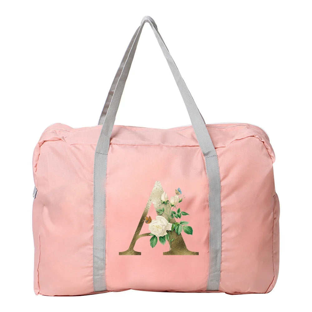 Golden Flower Print Travel Bag Large Capacity Zipper Organizer