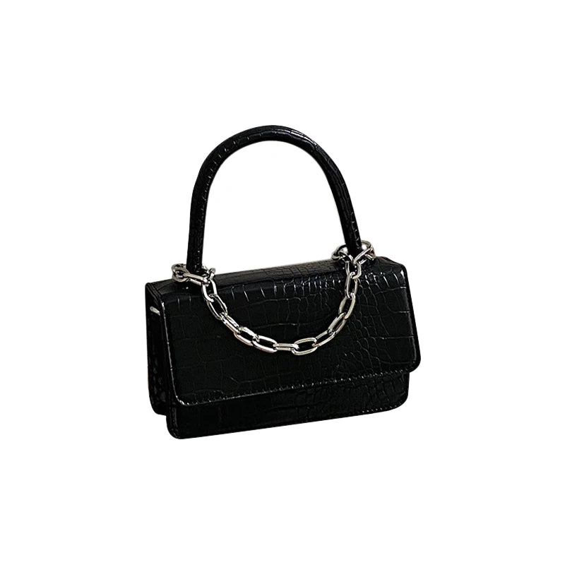 Vintage Crocodile Pattern Messenger Bag with Chain Strap