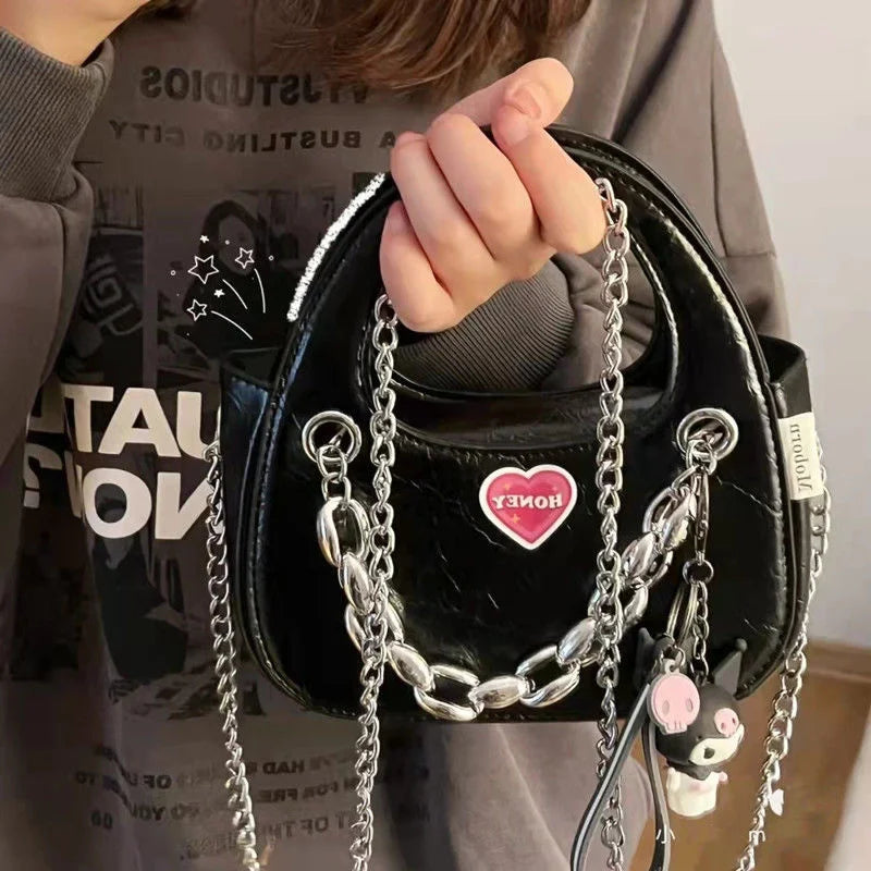 Small Shoulder Sling Bag Women's Chain Niche Y2K Goth Techwear
