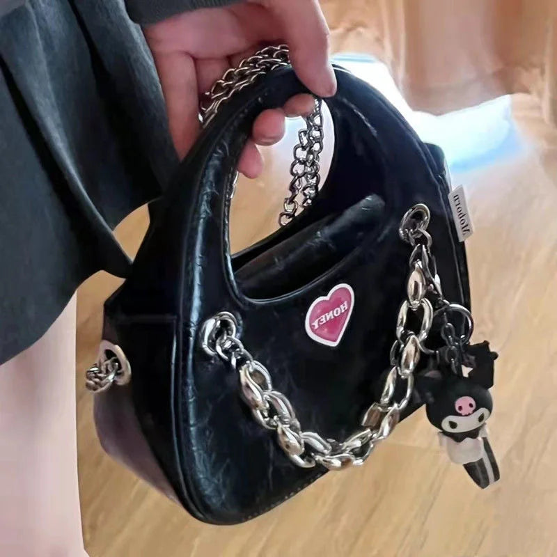 Small Shoulder Sling Bag Women's Chain Niche Y2K Goth Techwear