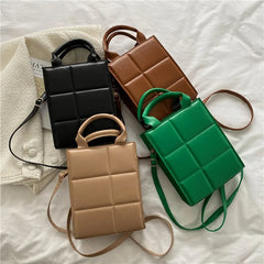 Plaid Shoulder Bags Retro Crossbody Square Bags PU Leather Solid Vertical