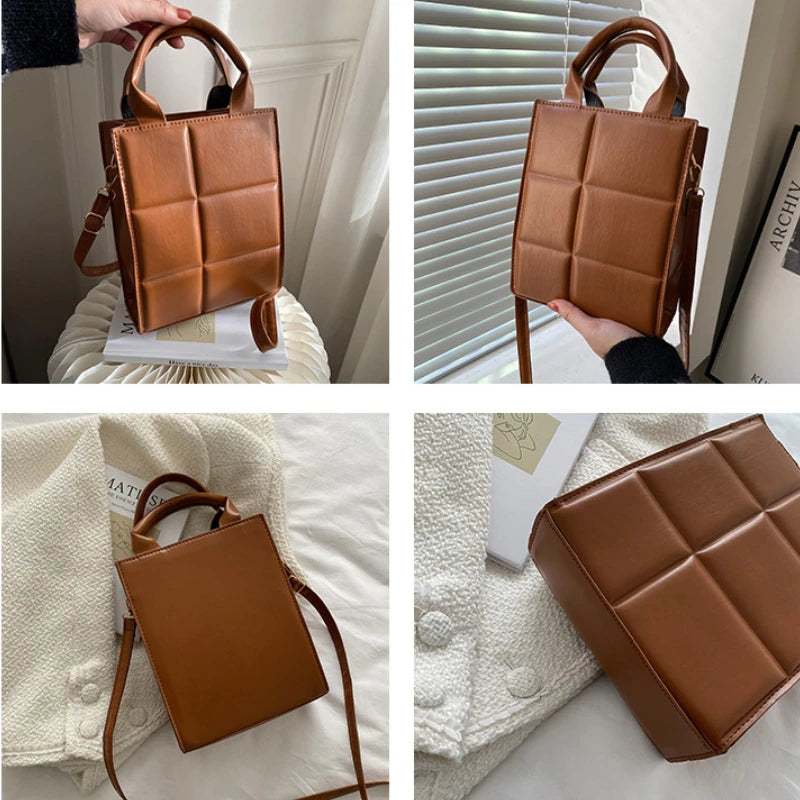 Plaid Shoulder Bags Retro Crossbody Square Bags PU Leather Solid Vertical