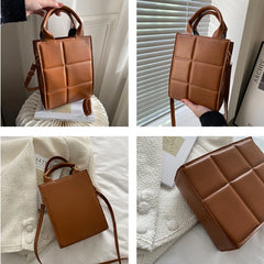 Plaid Shoulder Bags Retro Crossbody Square Bags PU Leather Solid Vertical