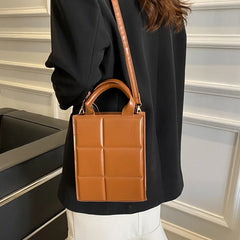 Plaid Shoulder Bags Retro Crossbody Square Bags PU Leather Solid Vertical