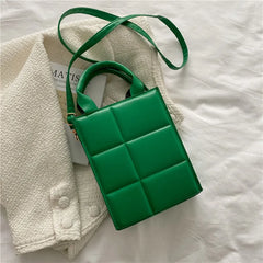 Plaid Shoulder Bags Retro Crossbody Square Bags PU Leather Solid Vertical