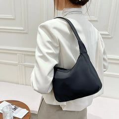 Nylon Solid Crescent Handle Bag Women Small Zipper Underarm Bag