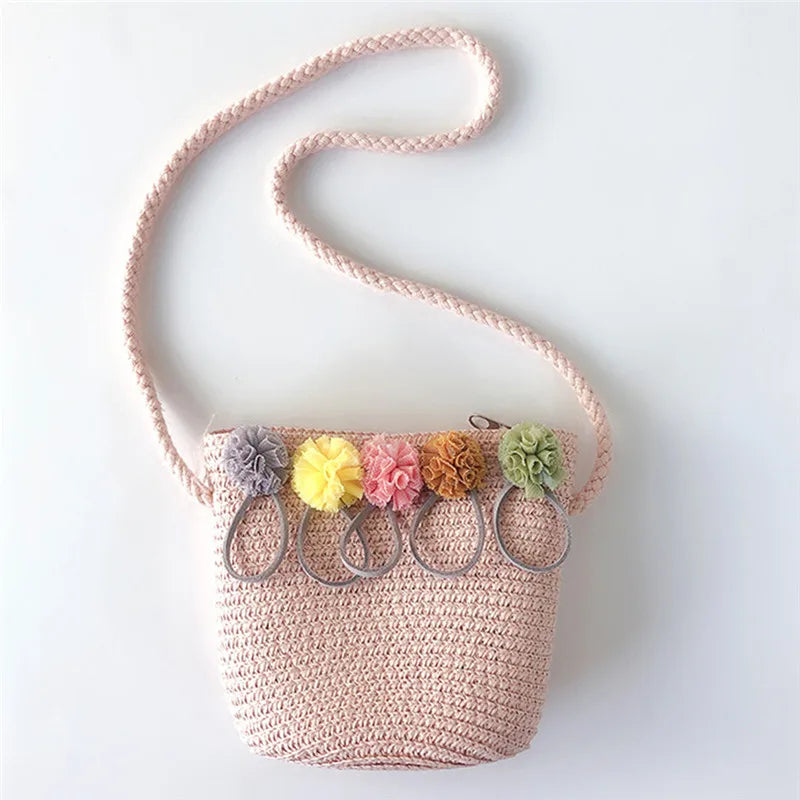 Girls Shoulder Bag Flower Straw Bag Messenger Bag Small Handbag
