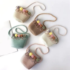 Girls Shoulder Bag Flower Straw Bag Messenger Bag Small Handbag