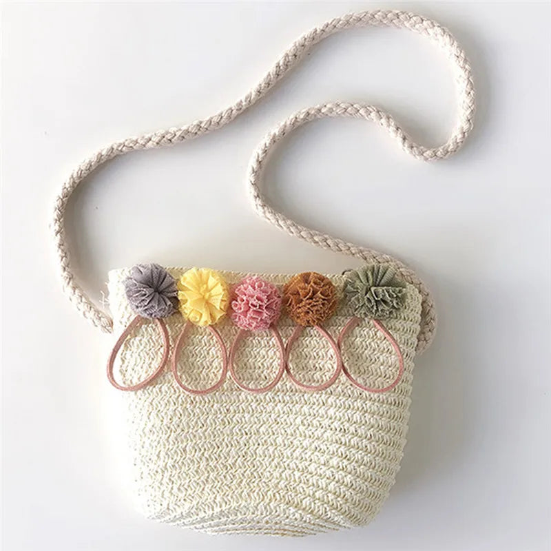 Girls Shoulder Bag Flower Straw Bag Messenger Bag Small Handbag
