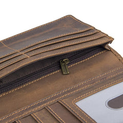 Vintage Crazy horse Cow Leather Wallets Men Long Wallet