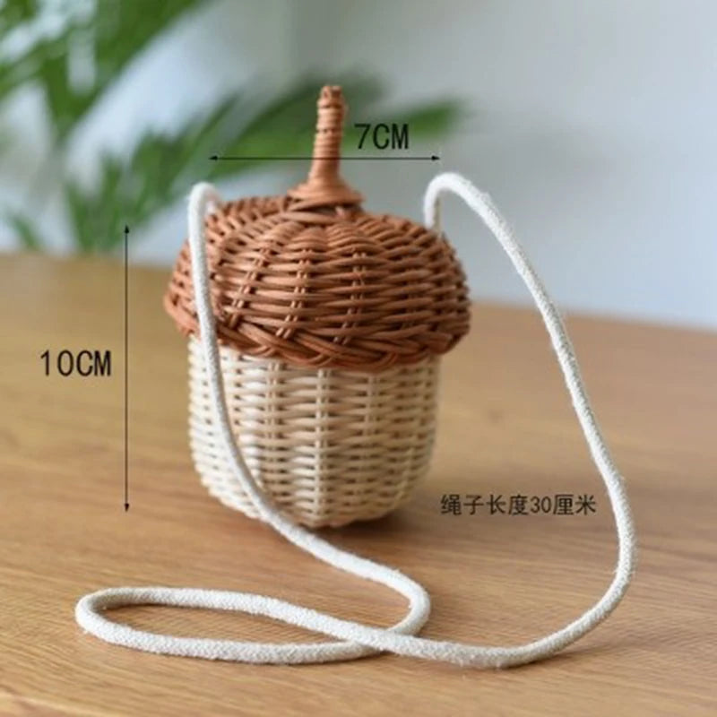 Rattan Mushroom Basket Women's Bag Straw Handbag Beach Shoulder Crossbody