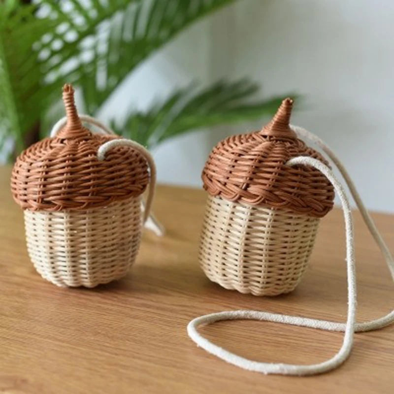Rattan Mushroom Basket Women's Bag Straw Handbag Beach Shoulder Crossbody