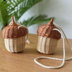 Rattan Mushroom Basket Women's Bag Straw Handbag Beach Shoulder Crossbody