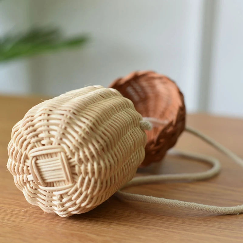 Handwoven Round Rattan Woven Bag Bucket Style Beach Travel Bag