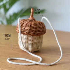 Handwoven Round Rattan Woven Bag Bucket Style Beach Travel Bag