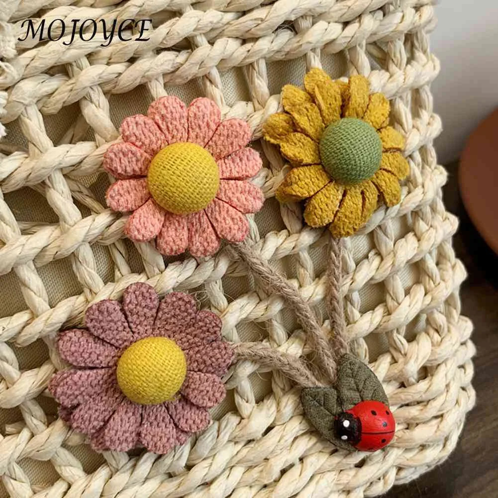 Handwoven Rattan Flower Handbag Lace Bow Shoulder Bag