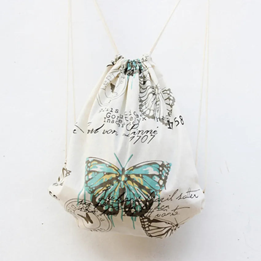 Harajuku Butterfly Backpack European American Cartoon Print Drawstring Bag