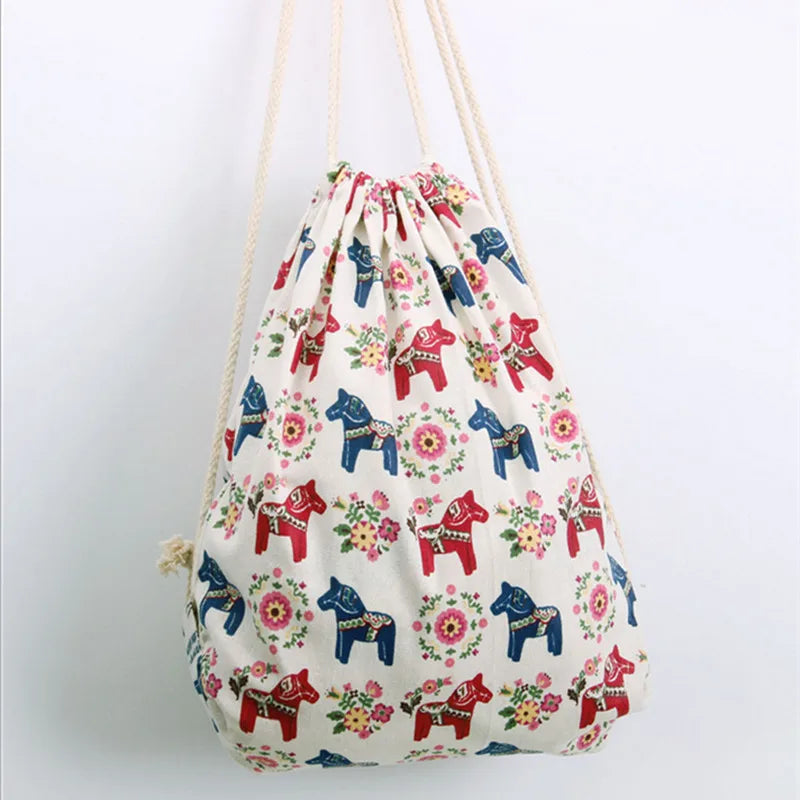 Harajuku Butterfly Backpack European American Cartoon Print Drawstring Bag