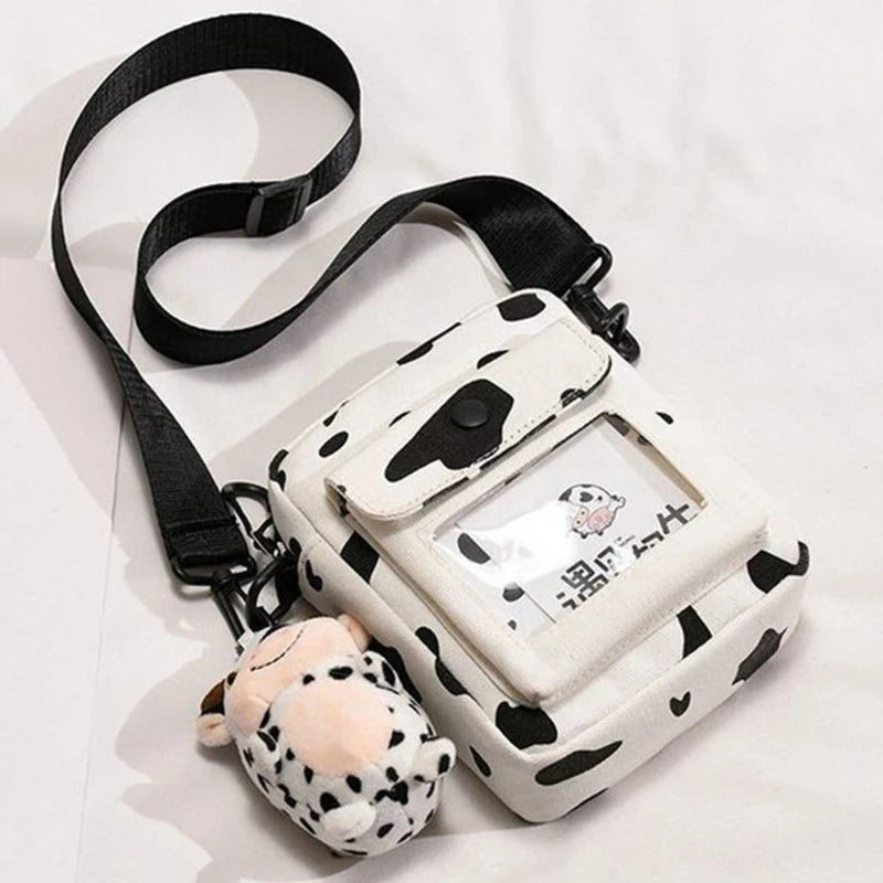 Harajuku Cow Pattern Canvas Bag Women Shoulder Messenger Girls
