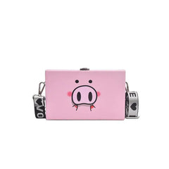 Harajuku Animal Print Box Bag Pig Bags Wide Shoulder Strap
