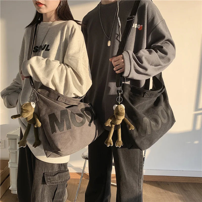 Harajuku Hip Hop Large Student Crossbody School Bag Canvas Women Messenger Bag