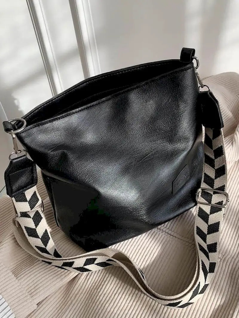 Harajuku Solid PU Leather Shoulder Bucket Bag for Women