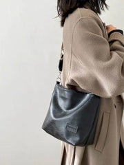 Harajuku Solid PU Leather Shoulder Bucket Bag for Women