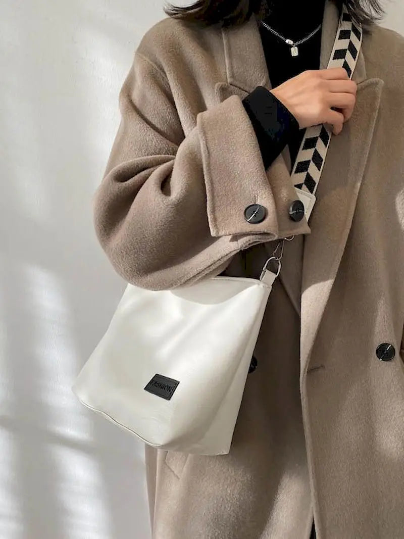 Harajuku Solid PU Leather Shoulder Bucket Bag for Women