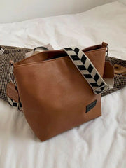 Harajuku Solid PU Leather Shoulder Bucket Bag for Women