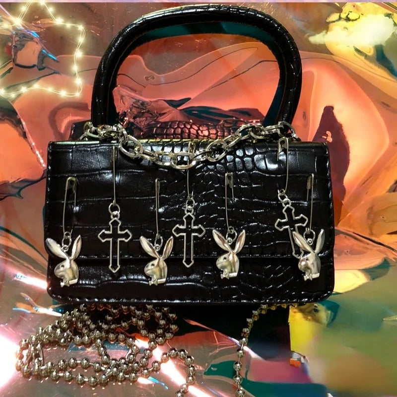 Harajuku Goth Women's Shoulder Bag Metalpunk Y2k Girls Small Square