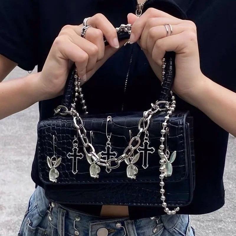 Harajuku Goth Women's Shoulder Bag Metalpunk Y2k Girls Small Square