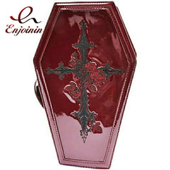 Gothic Coffin Crossbody Bag with Cross Rose Embroidery