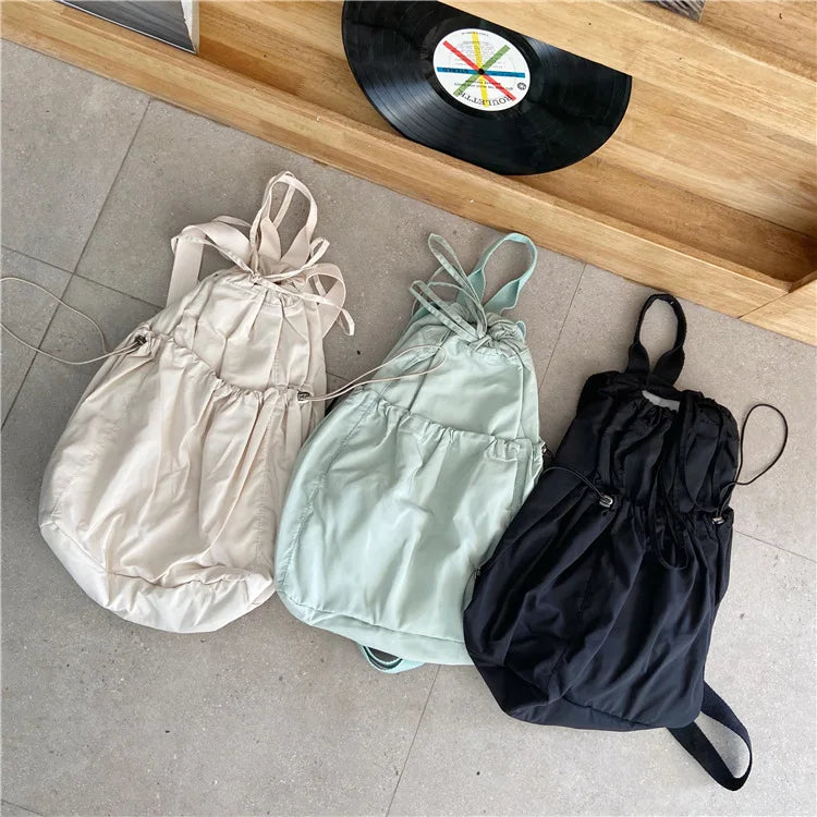 Harajuku Japan Girls Backpack Female Bags Solid Beige Drawstring Backpacks Women