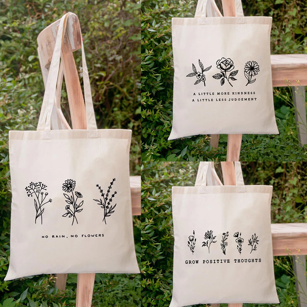 Harajuku No Rain No Flowers Canvas Shopper Bag