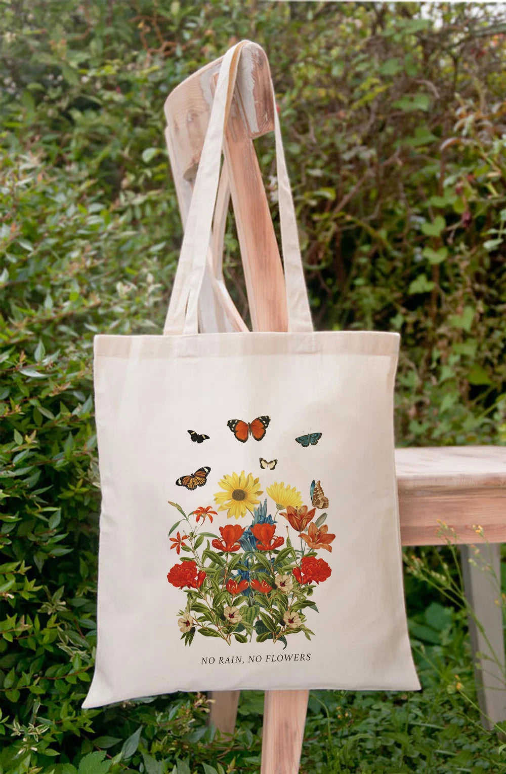 Harajuku No Rain No Flowers Canvas Shopper Bag