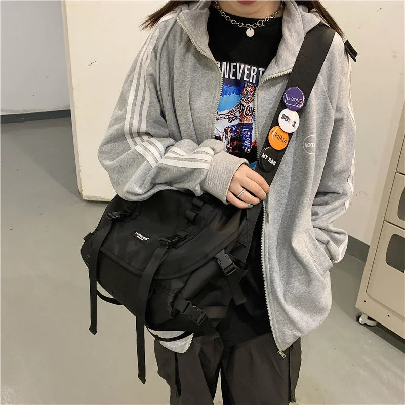 Harajuku Techwear Canvas Crossbody Bag Gothic Women Handbag Purses Shoulder Bag