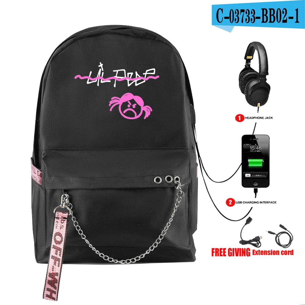 Harajuku Rap Lil Peep USB Rechargeable Backpack